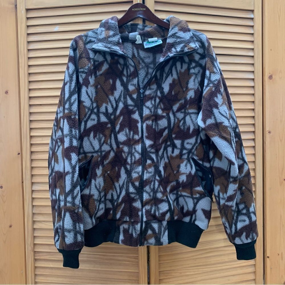 Vintage Leaf Pattern Full Zip Jacket XXL